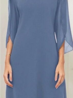 Elegant Slate Blue Women's Chiffon Sleeve Dress